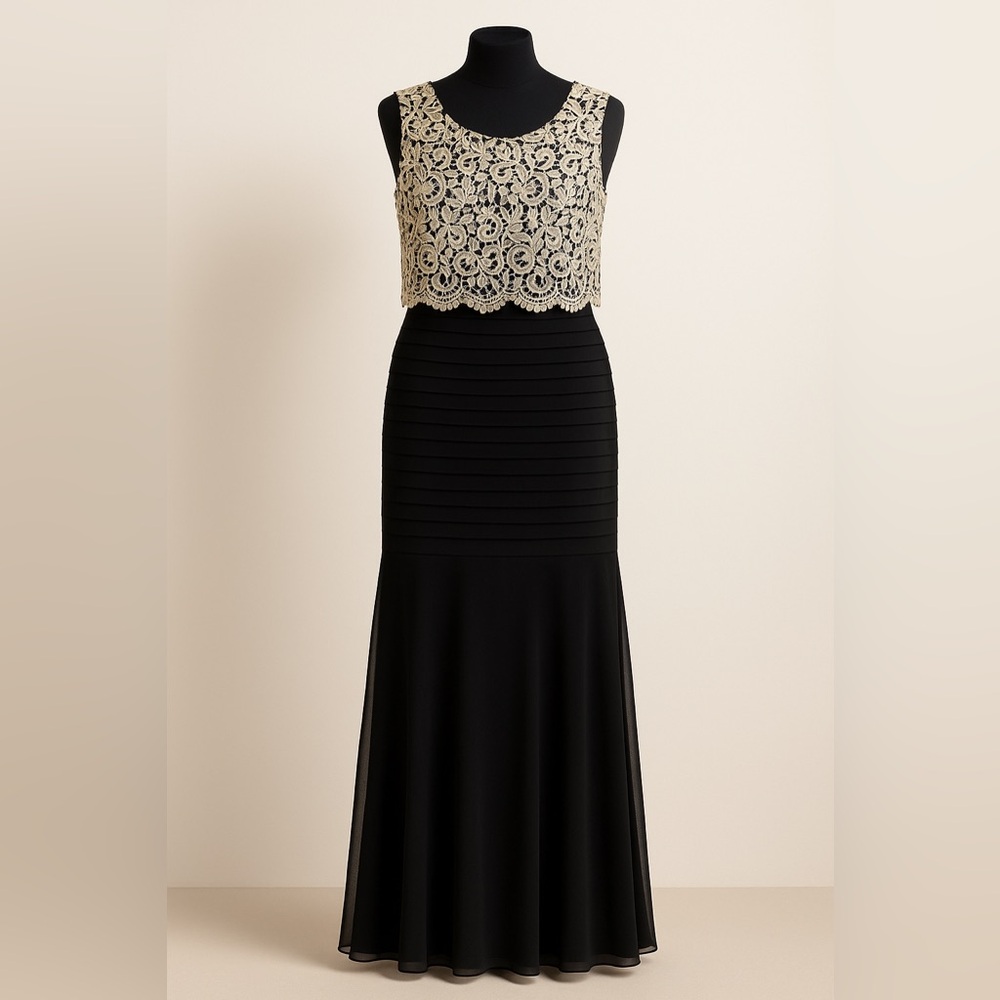 Elegant Black and Cream Lace Gown